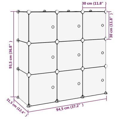 vidaXL Estantería de cubos con 9 compartimentos y puertas PP negro