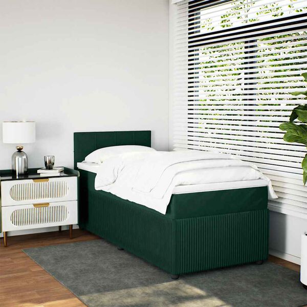 vidaXL Cama box spring con colch&oacute;n terciopelo verde oscuro 80x200 cm