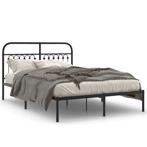 vidaXL Estructura cama sin colch&oacute;n con cabecero metal negro 135x190 cm