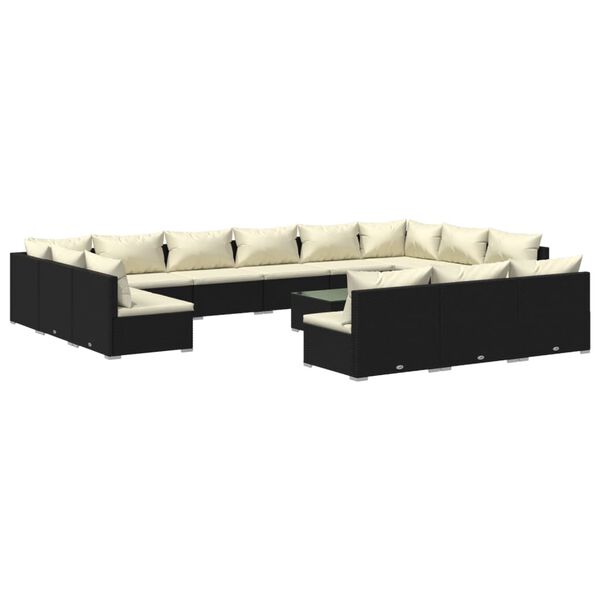 vidaXL Set de muebles de jard&iacute;n 14 pzas cojines rat&aacute;n sint&eacute;tico negro