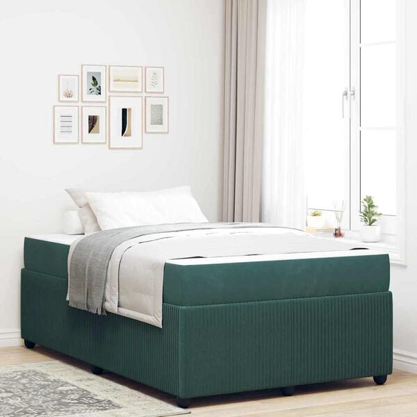 vidaXL Estructura de cama con colch&oacute;n Verde oscuro 120 x 200 cm tela