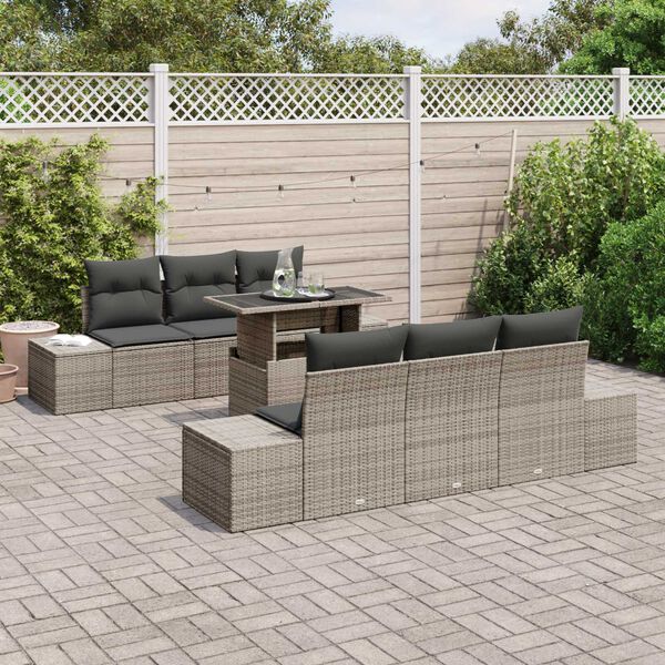 vidaXL Conjunto de sof&aacute; de jard&iacute;n con coj&iacute;n 7 pcs Gris