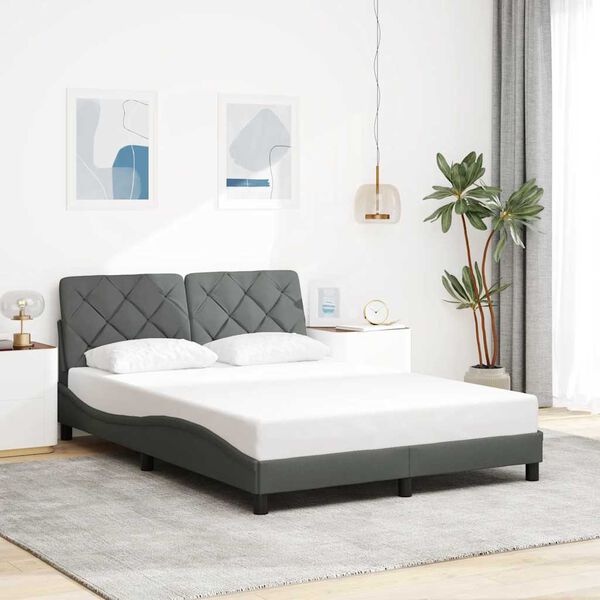vidaXL Estructura de cama sin colch&oacute;n tela gris oscuro 140x190 cm