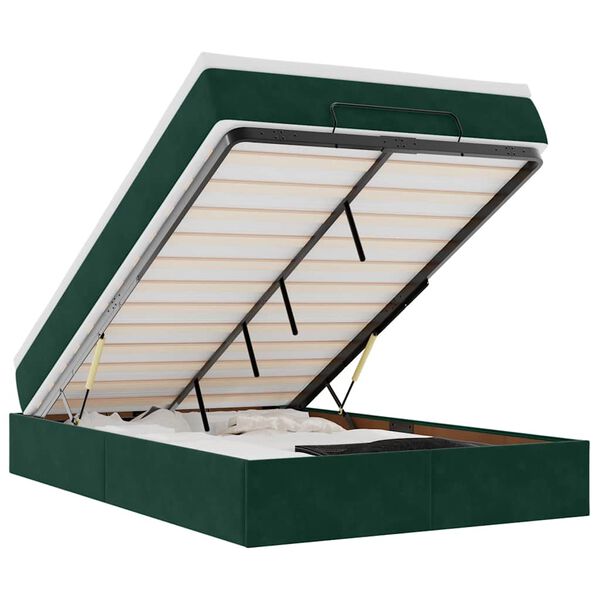 vidaXL Cama otomana con colch&oacute;n 120x190 cm terciopelo verde oscuro