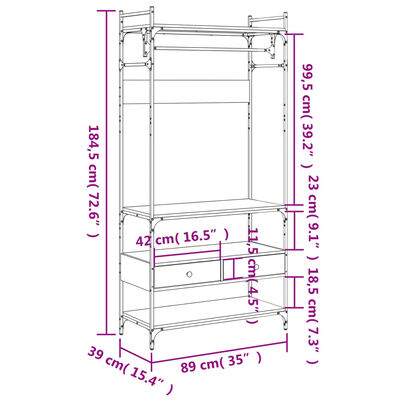 vidaXL Armario cajones madera ingeniería gris Sonoma 89x39x184,5 cm