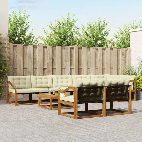 vidaXL Conjunto de sof&aacute;s de exterior con coj&iacute;n 9 pcs Natural y Crema