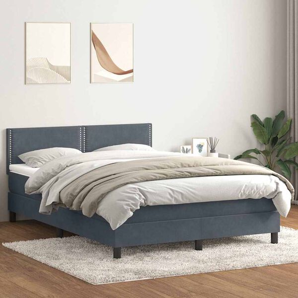 vidaXL Cama box spring con colch&oacute;n terciopelo gris oscuro 140x220 cm