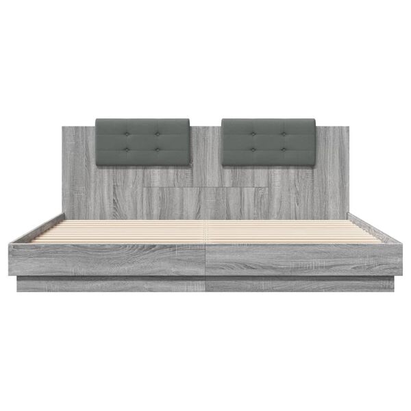 vidaXL Cama con cabecero madera ingenier&iacute;a gris Sonoma 200x200 cm