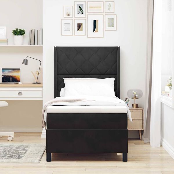 vidaXL Cama tipo Box Spring con colch&oacute;n Negro 90 x 190 cm Terciopelo