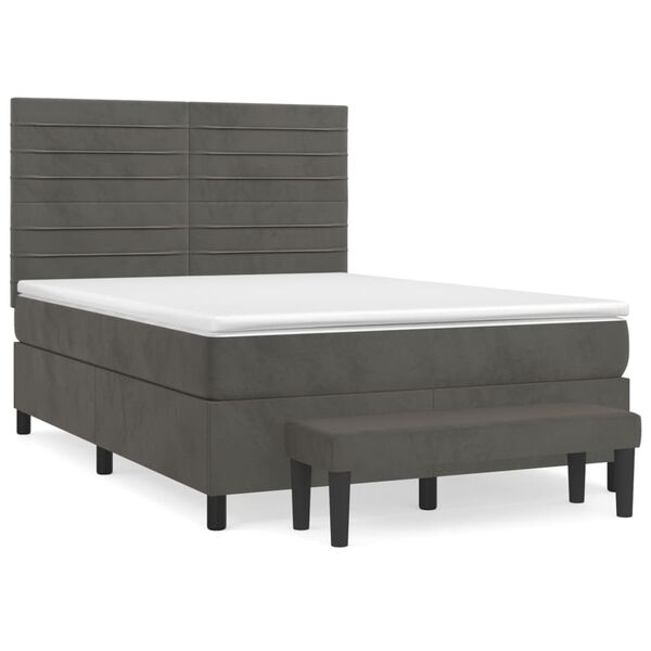 vidaXL Cama box spring con colch&oacute;n terciopelo gris oscuro 140x200 cm