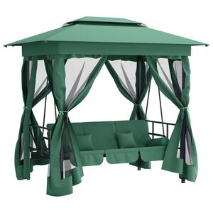 vidaXL Cenador de jard&iacute;n banco columpio convertible acero y tela verde