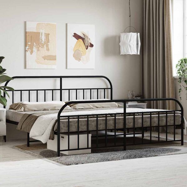 vidaXL Estructura cama sin colch&oacute;n con estribo metal negro 200x200 cm