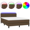 vidaXL Cama box spring colch&oacute;n luces LED tela marr&oacute;n oscuro 140x200cm