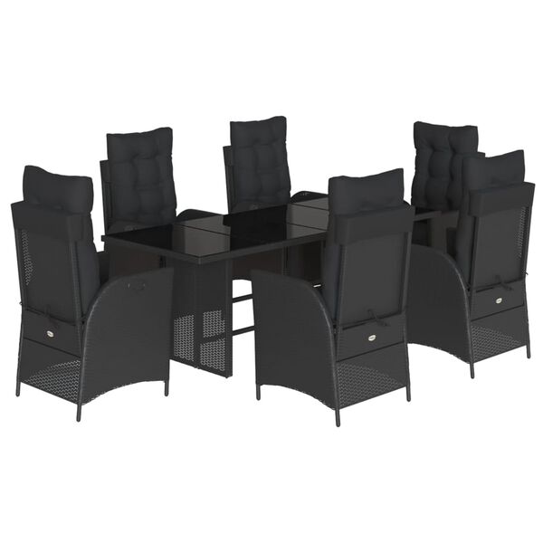 vidaXL Set de comedor de jard&iacute;n 7 pzas y cojines rat&aacute;n sint&eacute;tico negro