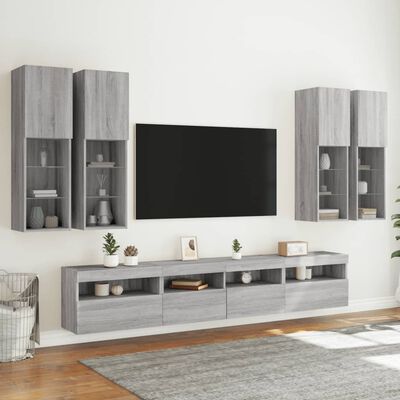 vidaXL Muebles de TV de pared con luces LED 7 piezas gris sonoma