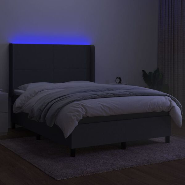 vidaXL Cama box spring colch&oacute;n y luces LED tela gris oscuro 140x190 cm