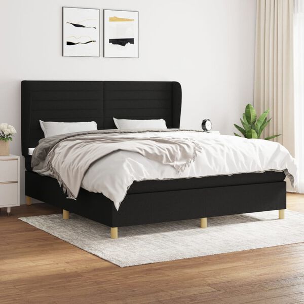 vidaXL Cama box spring con colch&oacute;n tela negro 160x200 cm