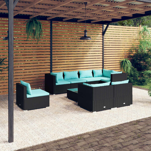 vidaXL Set de muebles de jard&iacute;n 9 pzas y cojines rat&aacute;n sint&eacute;tico negro