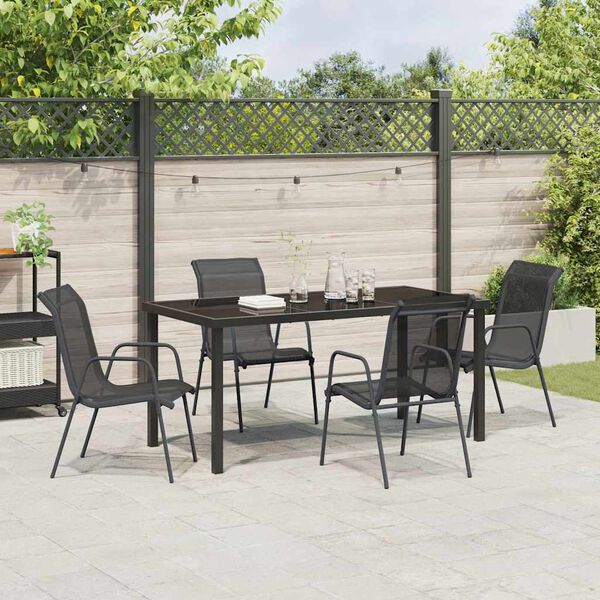 vidaXL Conjunto de Comedor de Jard&iacute;n 5 pcs Negro Textileno y acero