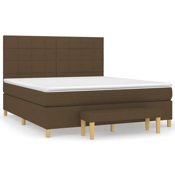 vidaXL Cama box spring con colch&oacute;n tela marr&oacute;n oscuro 180x200 cm