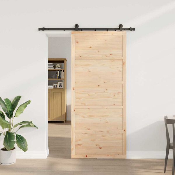 vidaXL Puerta Corredera Marr&oacute;n 80 x 208 cm Madera de pino macizo