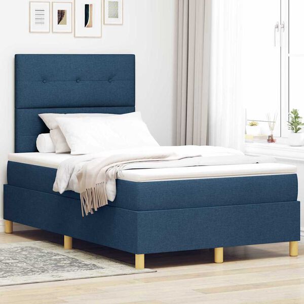 vidaXL Cama tipo Box Spring con colch&oacute;n Azul 120 x 190 cm tela
