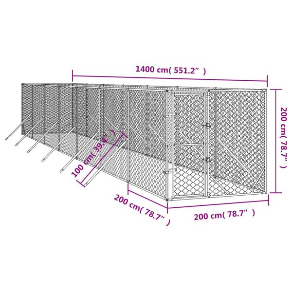 vidaXL Perrera de exterior acero galvanizado plateado 2x14x2 m