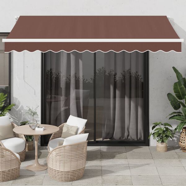 vidaXL Toldo retr&aacute;ctil autom&aacute;tico con luces LED marr&oacute;n 350x250 cm