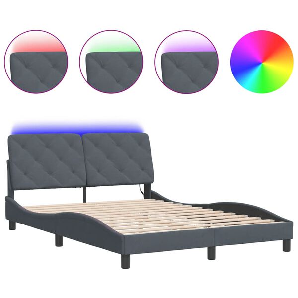 vidaXL Estructura de cama con LED sin colch&oacute;n terciopelo gris oscuro 140x200 cm