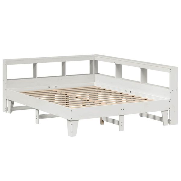 vidaXL Cama con estanter&iacute;a sin colch&oacute;n madera maciza blanca 140x200 cm