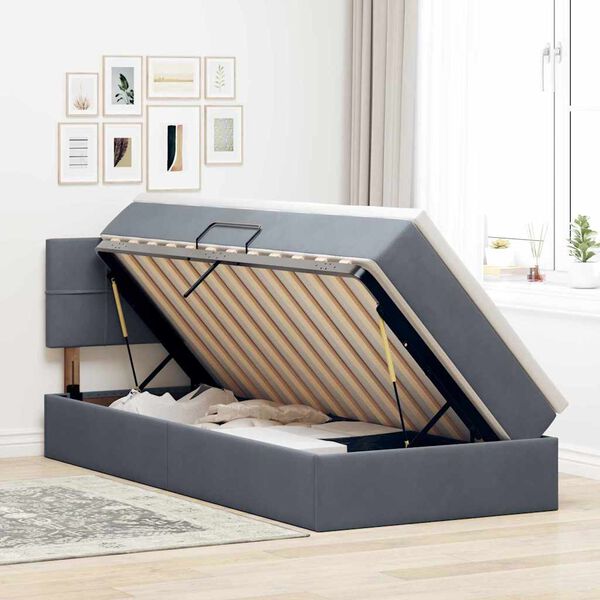 vidaXL Cama con almacenamiento Gris oscuro 90 x 190 cm Terciopelo