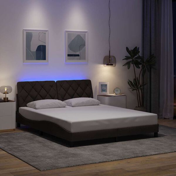 vidaXL Estructura de cama con LED sin colch&oacute;n marr&oacute;n oscuro 160x200 cm