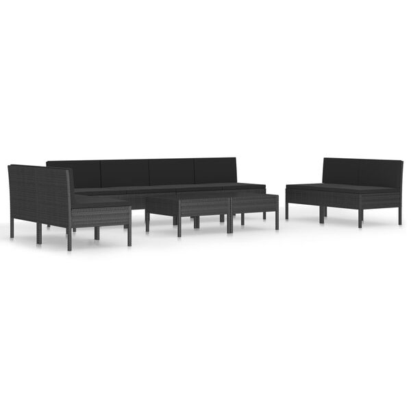 vidaXL Set muebles de jard&iacute;n 10 piezas y cojines rat&aacute;n sint&eacute;tico negro
