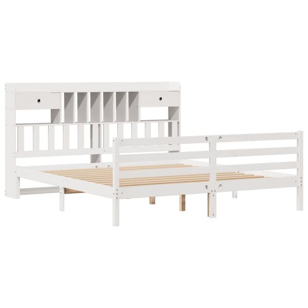 vidaXL Cama con estantería sin colchón madera maciza blanca 180x200 cm