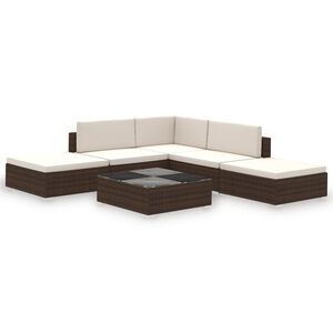vidaXL Set muebles de jard&iacute;n 6 piezas y cojines rat&aacute;n sint&eacute;tico marr&oacute;n