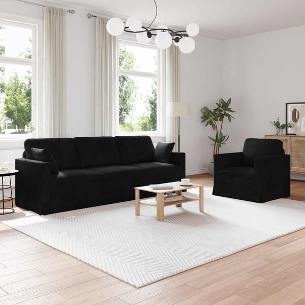 vidaXL Sof&aacute; 2 pcs Negro 228 x 78 x 80 cm Terciopelo