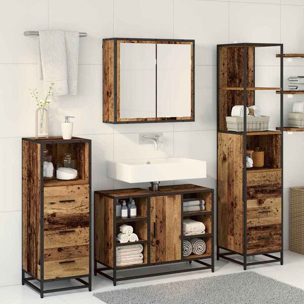 vidaXL Juego de muebles de ba&ntilde;o con caj&oacute;n 3 pcs Madera envejecida