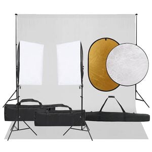 vidaXL Kit de estudio fotogr&aacute;fico con set de luces, fondo y reflector