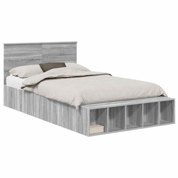 vidaXL Estructura de cama con estante Manual Gris Sonoma 120 x 190 cm