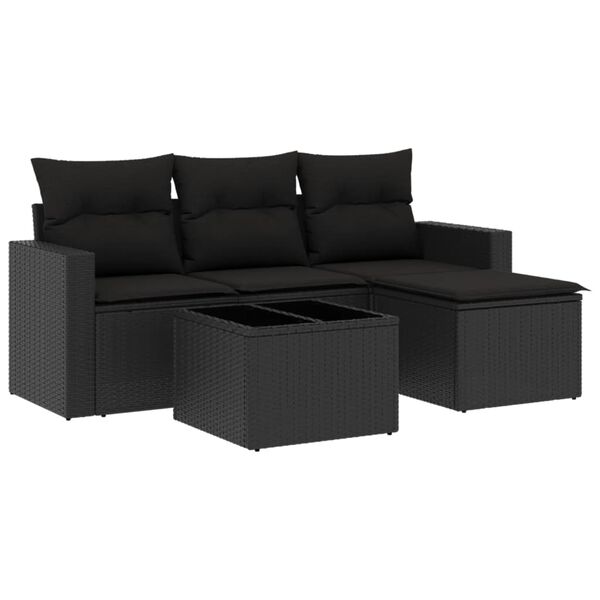 vidaXL Set de muebles de jard&iacute;n 5 pzas y cojines rat&aacute;n sint&eacute;tico negro