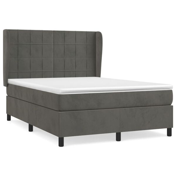 vidaXL Cama box spring con colch&oacute;n terciopelo gris oscuro 140x190 cm