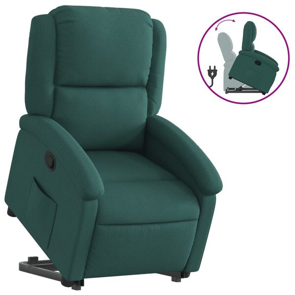 vidaXL Sill&oacute;n reclinable elevable tela verde oscuro