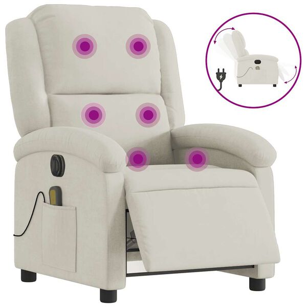 vidaXL Sill&oacute;n reclinable de masaje el&eacute;ctrico terciopelo color crema