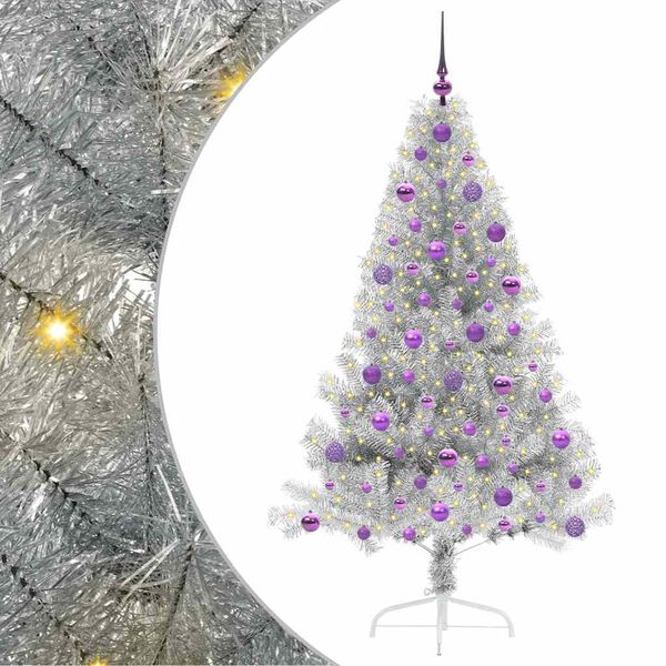 vidaXL &Aacute;rbol de Navidad Artificial Preiluminado Plateado 180 cm PET