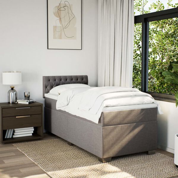 vidaXL Cama box spring con colch&oacute;n tela gris taupe 100x200 cm
