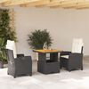 vidaXL Set comedor de jard&iacute;n 3 pzas con cojines rat&aacute;n sint&eacute;tico negro