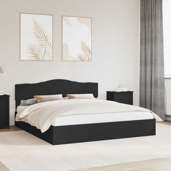 vidaXL Cama con almacenamiento Negro 200 x 200 cm Madera de ingenier&iacute;a