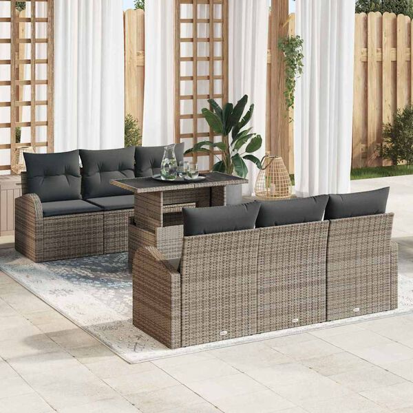 vidaXL Conjunto de sof&aacute; de jard&iacute;n 7 pcs Gris Rattan de Poli&eacute;ster