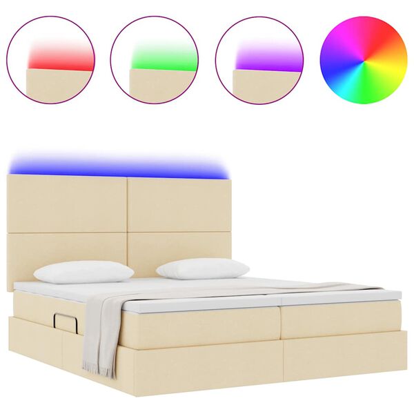 vidaXL Cama con tira de luces LED con cabecera Crema 180 x 200 cm tela