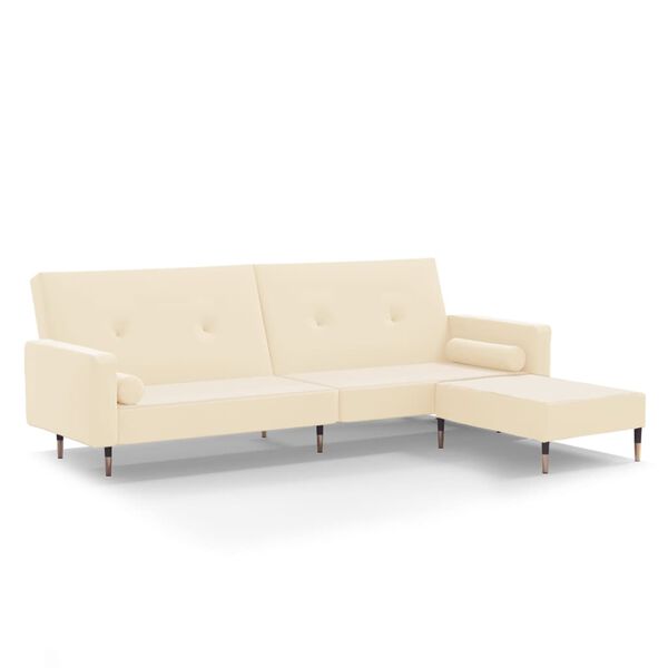 vidaXL Sof&aacute; cama de 2 plazas con reposapi&eacute;s terciopelo color crema